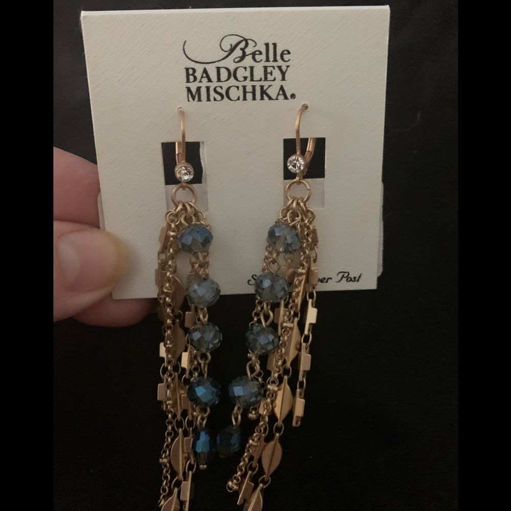 Badgley Mischka gold and blue earrings
